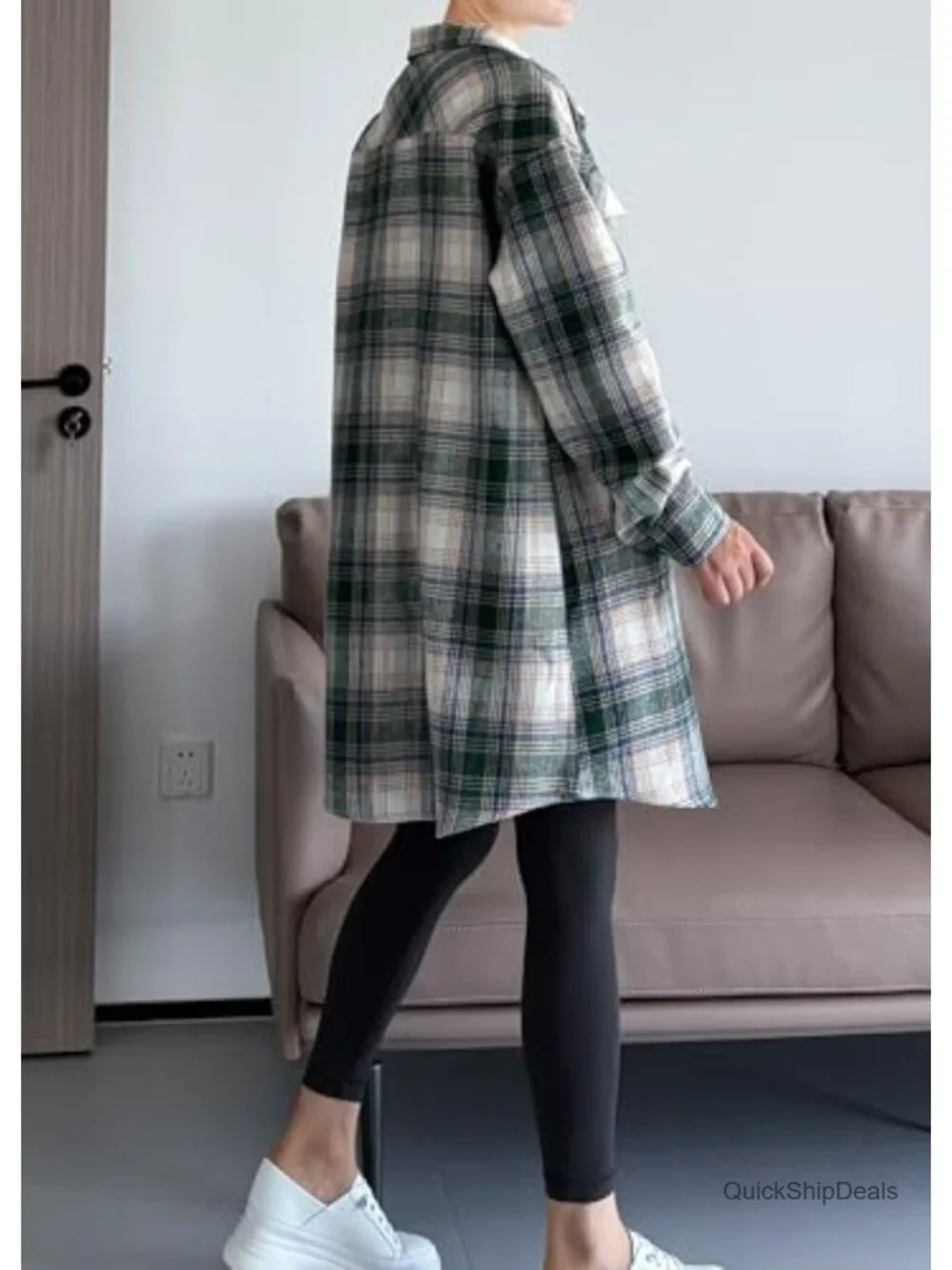 Flannel Shirt Jacket Plaid Long Sleeve Button Down Top with Pockets
